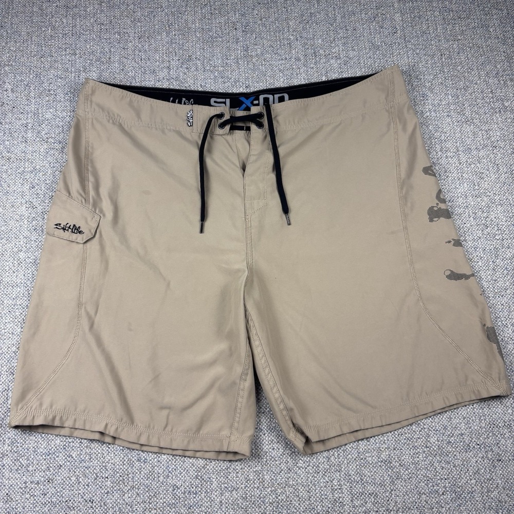 Salt Life SLX-QD Men's Board Shorts Tan Khaki Swim Trunks Size 42